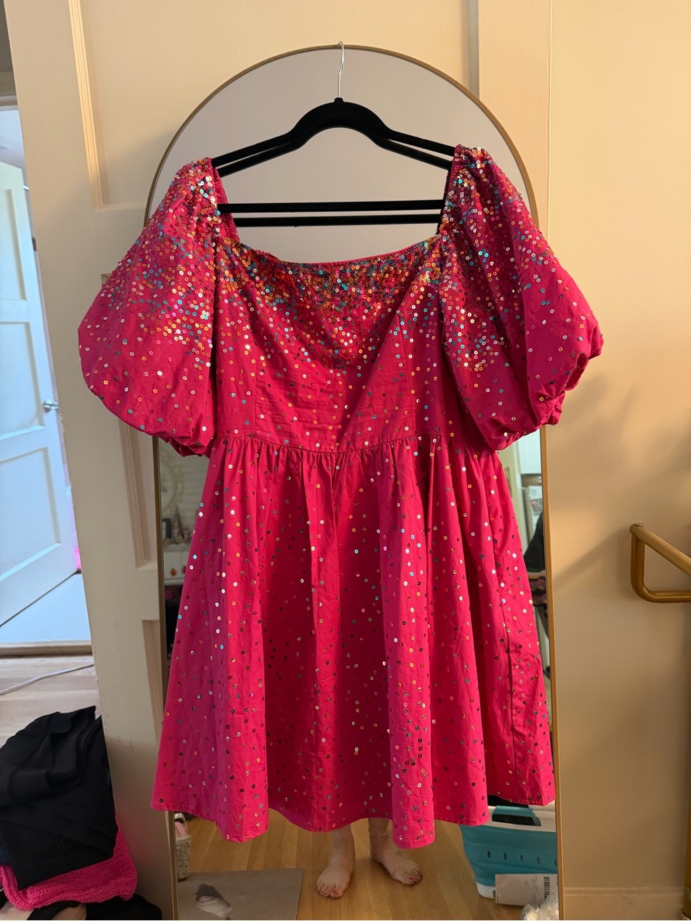 Queen of Sparkles Hot Pink Sequin Puff Sleeve Mini Dress